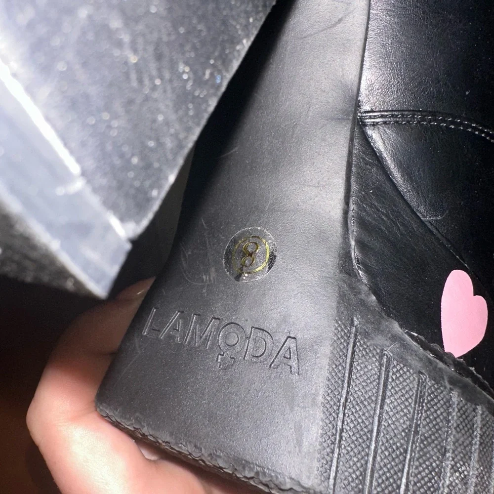 LAMODA Black Platform Mary Janes chunky Heels Pink Hearts 8 punk goth academia
